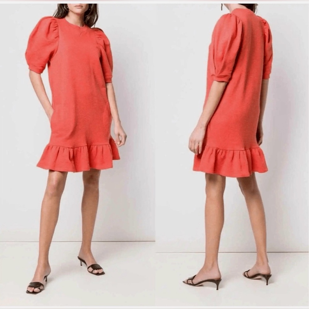 Ulla Johnson Landry Puff Sleeve Ruffle Cotton Sweatshirt Mini Dress‎ Small